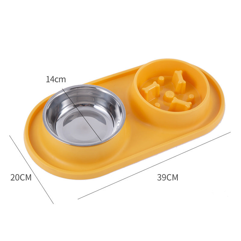 Comedero doble antideslizante con cuencos de acero inoxidable y bandeja antiderrame de Puppies&Co™