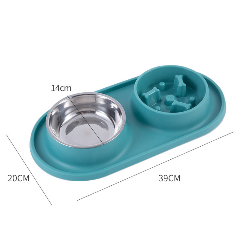 Double non-slip pet bowl with stainless steel bowl and spill-proof tray by Puppies&Co™