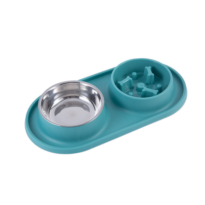 Double non-slip pet bowl with stainless steel bowl and spill-proof tray by Puppies&Co™