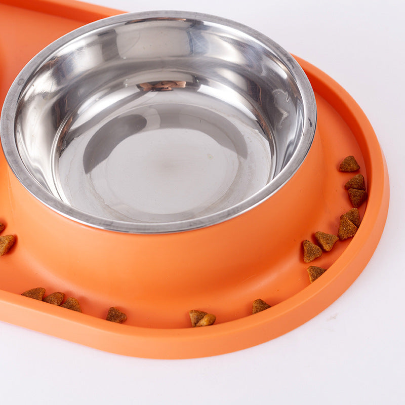 Double non-slip pet bowl with stainless steel bowl and spill-proof tray by Puppies&Co™