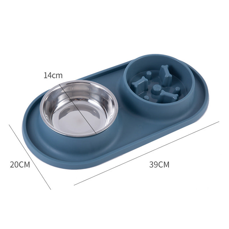 Double non-slip pet bowl with stainless steel bowl and spill-proof tray by Puppies&Co™