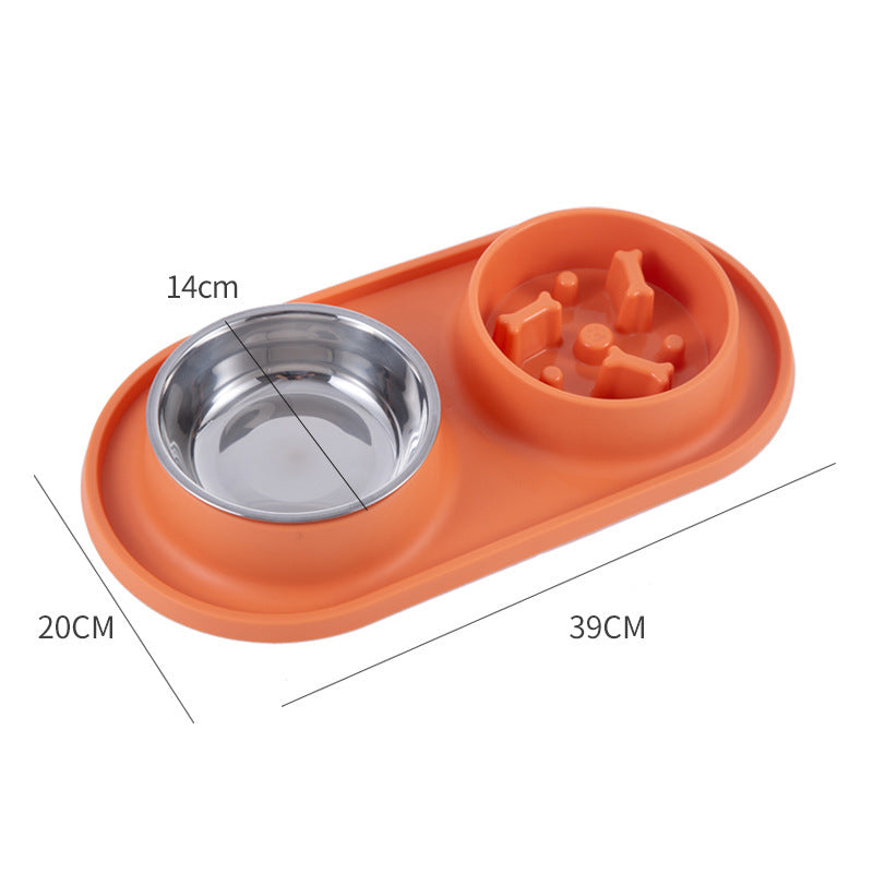 Double non-slip pet bowl with stainless steel bowl and spill-proof tray by Puppies&Co™
